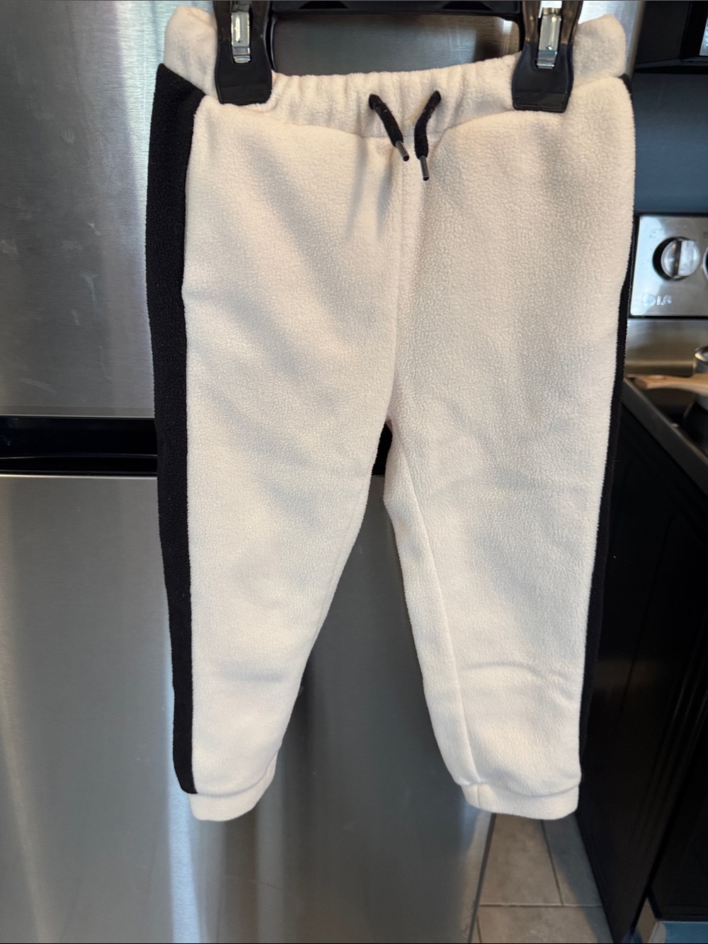Old Navy White Fleece Joggers with Black Side Panels